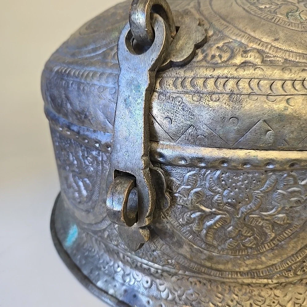 Antique‎ Brass Beautifully Carved Chapati/Masala Container